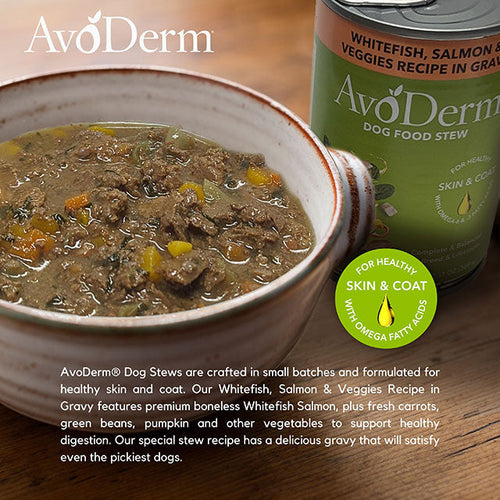 AvoDerm® Dog Food Stew Whitefish, Salmon & Veggies Recipe In Gravy