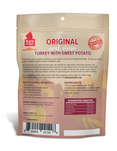 Plato Grain Free Real Strips Turkey With Sweet Potato Dog Treats